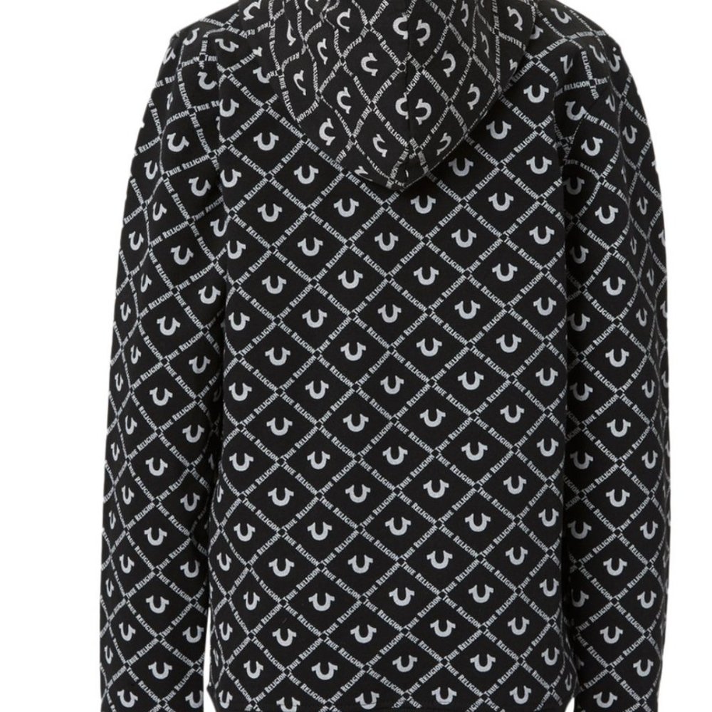 True Religion New Black & White Logo-Print Full Zip-Up Hoodie Youth MEDIUM - Picture 9 of 9